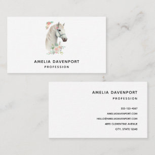 Elegant White Horse Boho Blommigt Visitkort