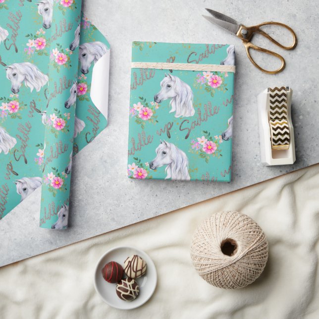 Elegant White Horse Cute Birthday Girl Presentpapper (Hantverk)