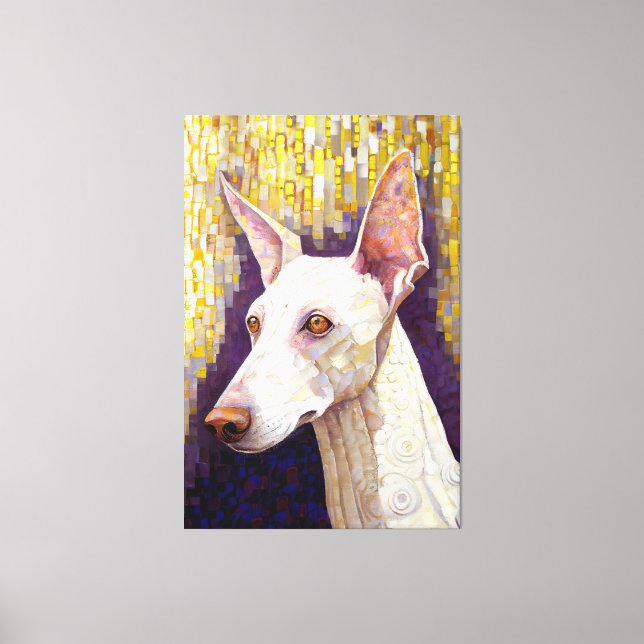 Elegant White Hund Mosaic Guld Klimt Stil Canvastryck (Framsida)