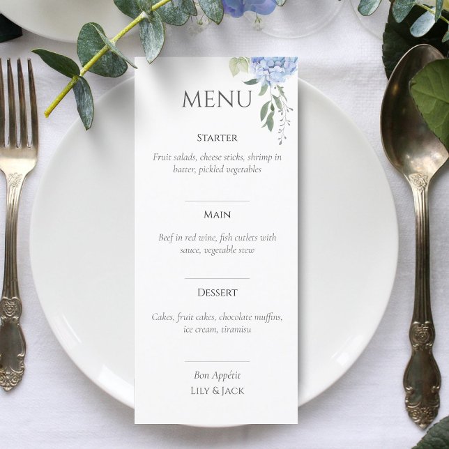 Elegant White Hydrangea Bröllop Menu Meny (Skapare uppladdad)