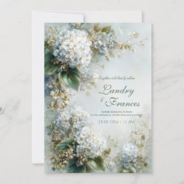 Elegant White Hydrangea Gold Botanical Wedding Inbjudningar