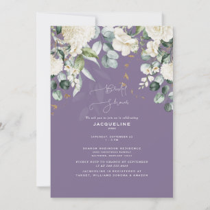 Elegant White Hydrangea Lavender Möhippa Inbjudningar