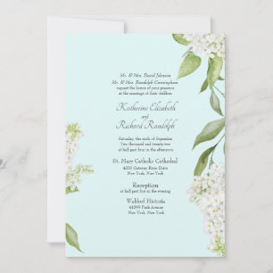 Elegant White Hydrangea Seafoam Bröllop Inbjudningar