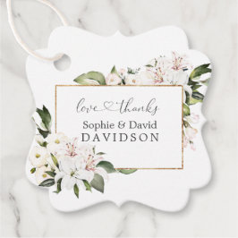 Elegant White Imperial Lilies Guld Bröllop Gåvor Etiketter