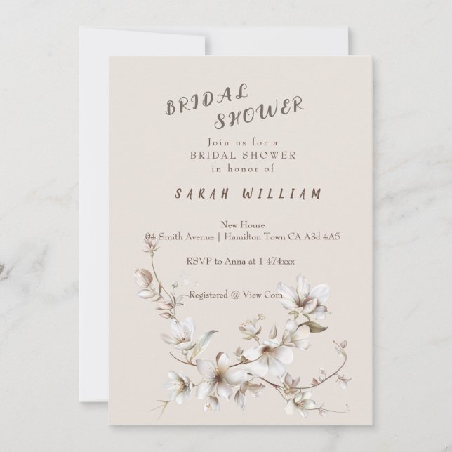 Elegant White & Ivory Blossom Bridal Shower Inbjudningar (Framsida)