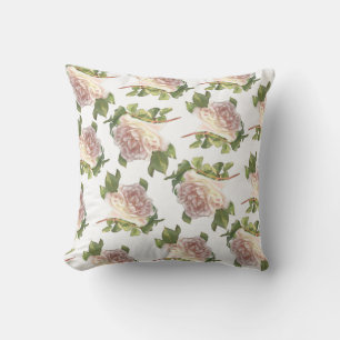 Elegant White Ivory Peach Ro mönster Kudde