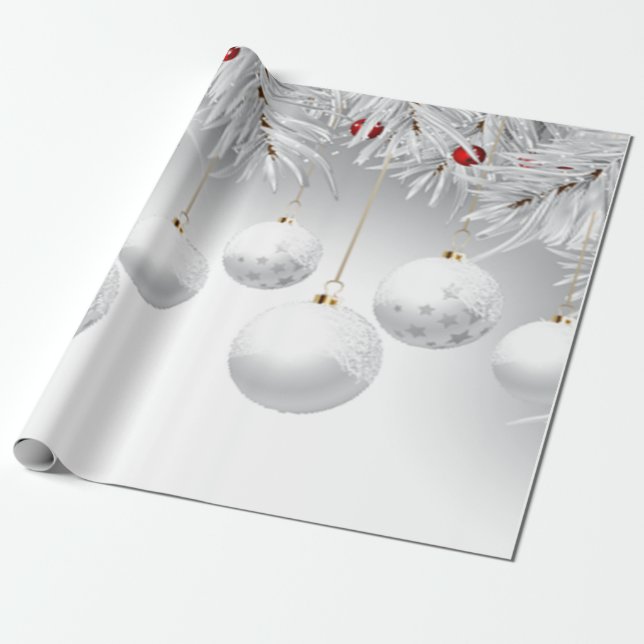Elegant White jul Bollar Helgdag Presentpapper (Utrullad)
