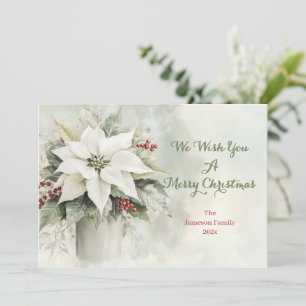 Elegant White jul Poinsettias Julkort