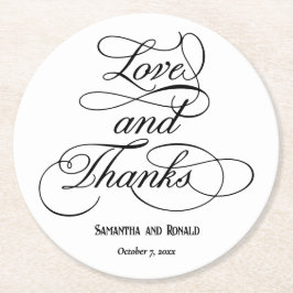 Elegant White Kärlek och Tack Bröllop Underlägg Papper Rund