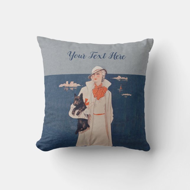 Elegant White Kostym Holding Scotty Hund Ocean Kudde (Framsida)