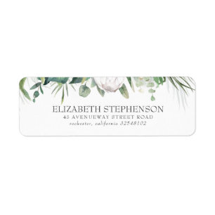 Elegant White Kung Protea och Tropical Greenery Returadress Etikett