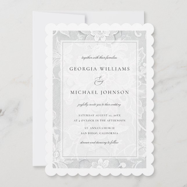 Elegant White Lace Wedding Inbjudningar (Framsida)