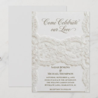 Elegant White Lace Wedding Invitation Inbjudningar
