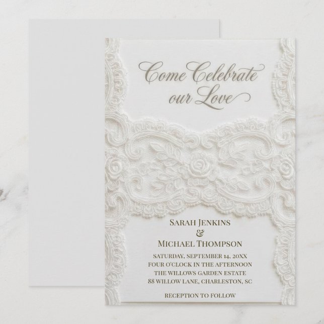 Elegant White Lace Wedding Invitation Inbjudningar (Fram/baksida)