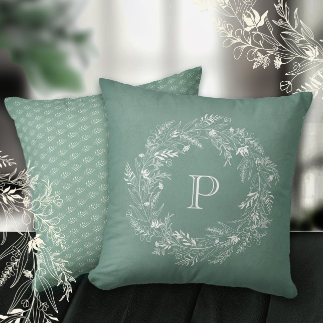 Elegant white leaf frame letter P Kudde (Skapare uppladdad)