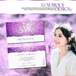 Elegant White Lila Glitter Spark Stars Initialer Visitkort