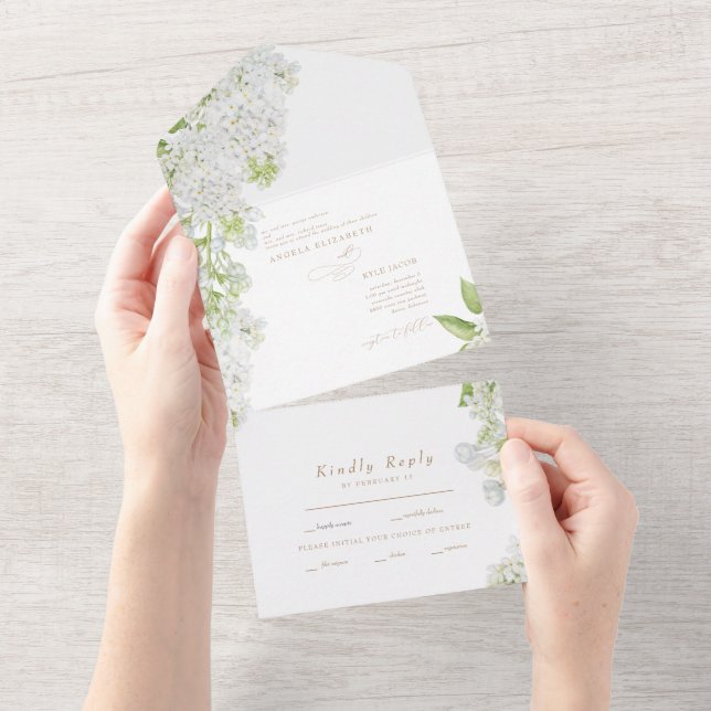 Elegant White Lilac Blommigt Bröllop Guld Text - a (Avrivbar del)