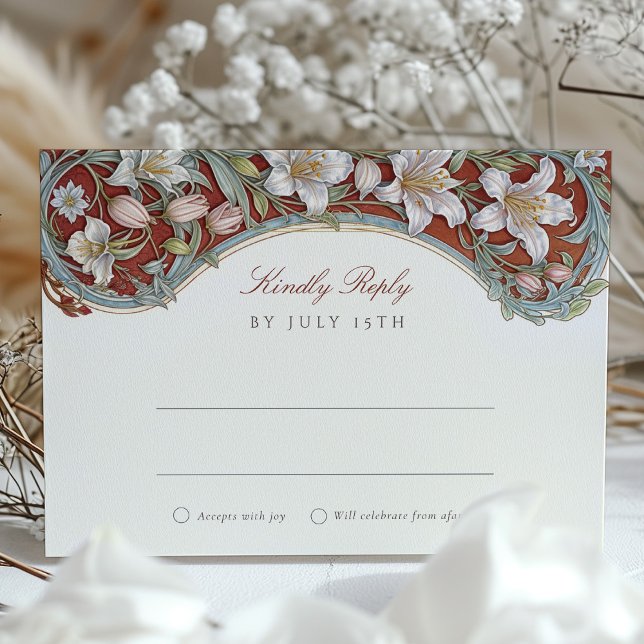 Elegant White Lilies Art nouveau Bröllop OSA Card Inbjudningar (Skapare uppladdad)