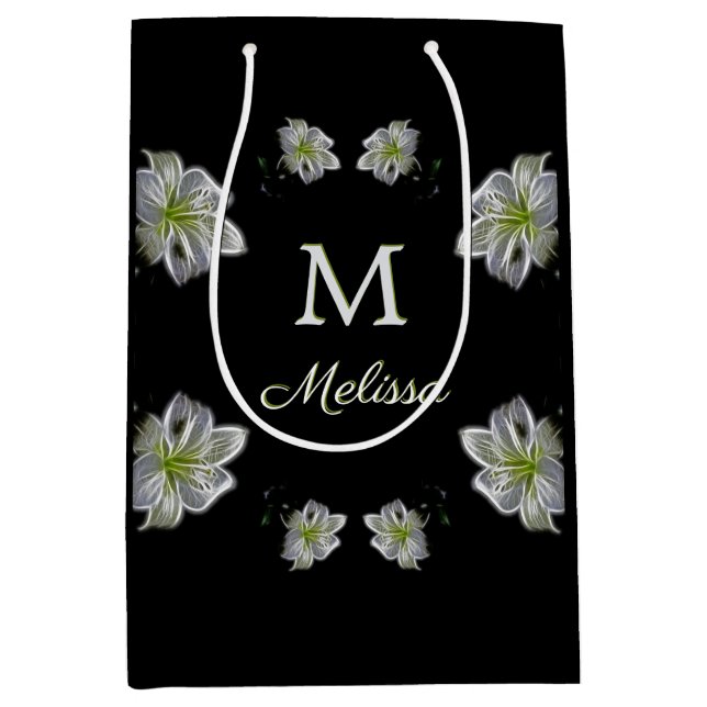 Elegant White Lilies Blommigt Monogram Namn (Framsidan)
