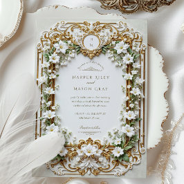 Elegant White Lilies med inbjudan till Faux Guld