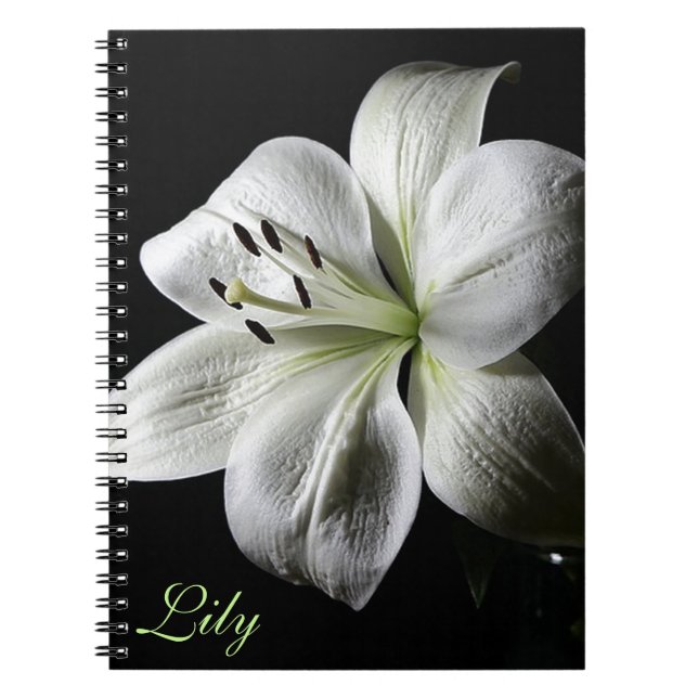 Elegant White Lily bärbar dator *personalisera* Anteckningsbok Med Spiral (Framsidan)