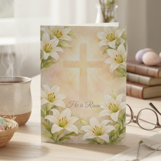 Elegant White Lily Cross Easter Christian Religion Helgkort (Elegant White Lily Cross Easter Christian Religion Holiday Card)