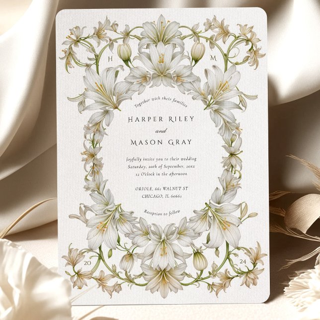 Elegant White Lily Garden WedWedding Inbjudningar (Skapare uppladdad)