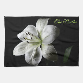 Elegant White Lily Towel *Personalize* Kökshandduk