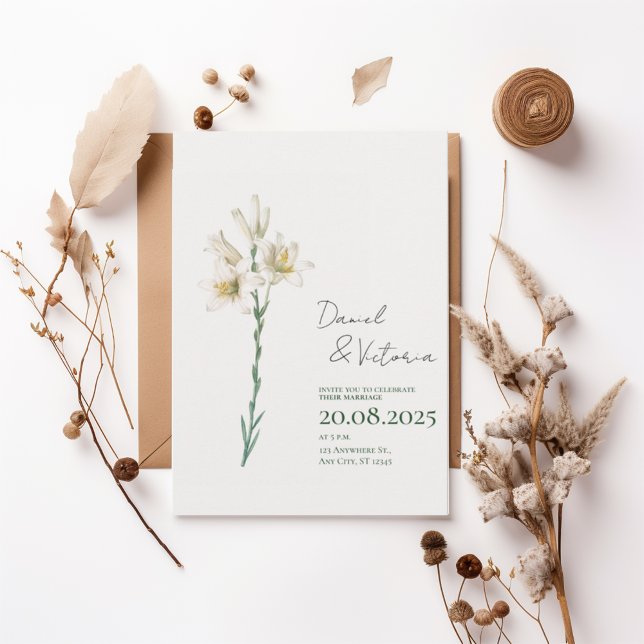 Elegant White Lily Wedding Invitation Inbjudningar (Skapare uppladdad)