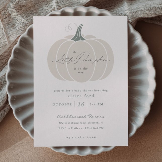 Elegant White Little Pumpkin Fall Baby Shower Vykort (Elegant White Little Pumpkin Baby Shower Invitation Postcard.)