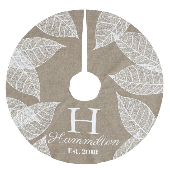 Elegant White Löv Skeletons & Faux Burlap Julgransmatta Borstad Polyester (Framsidan)