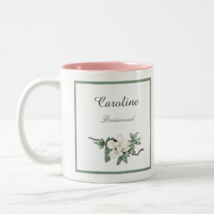Elegant White Magnolia Blommar Bridesmaid Två-Tonad Mugg