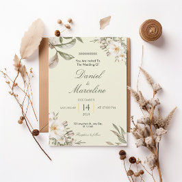 Elegant White Magnolia Floral Wedding Invitation Inbjudningar