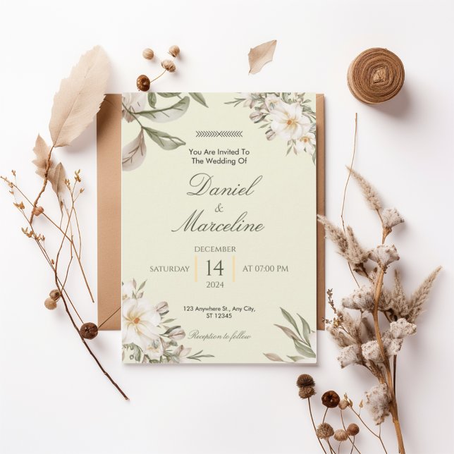 Elegant White Magnolia Floral Wedding Invitation Inbjudningar (Skapare uppladdad)