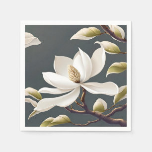 Elegant White Magnolia Flower Pappersservett
