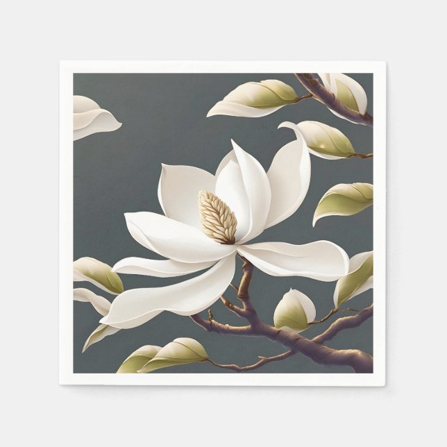 Elegant White Magnolia Flower Pappersservett (Framsidan)