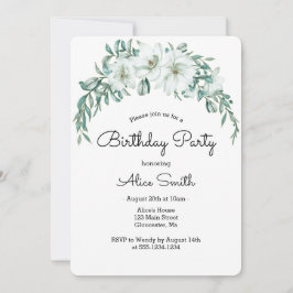 Elegant White Magnolia Greenery Flora Birthday Inbjudningar