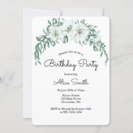 Elegant White Magnolia Greenery Flora Birthday Inbjudningar