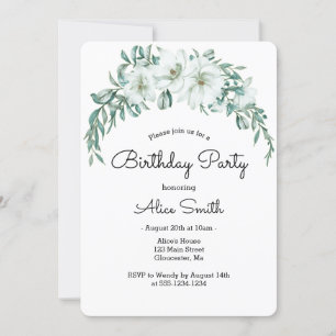 Elegant White Magnolia Greenery Flora Birthday Inbjudningar