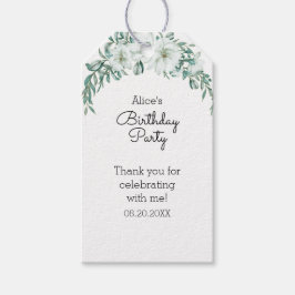 Elegant White Magnolia Greenery Flora Birthday Presentetikett
