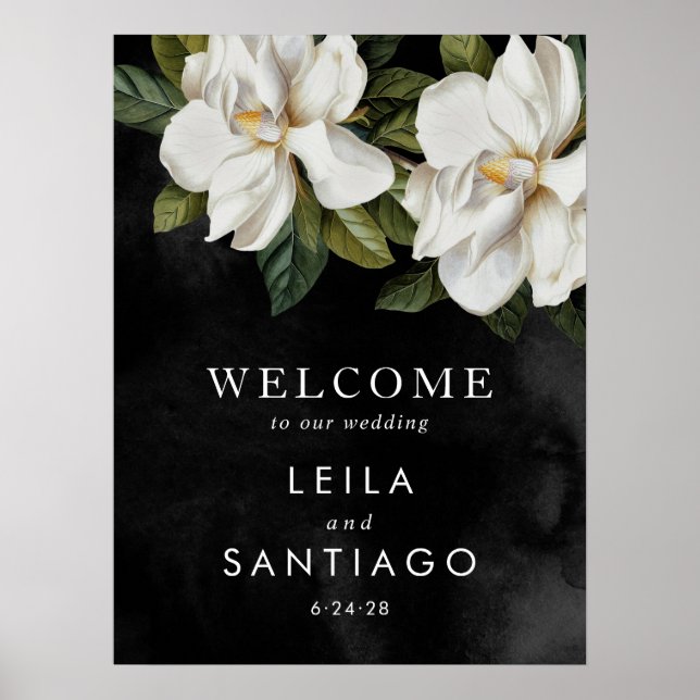 Elegant White Magnolia Wedding Welcome Poster Sign (Framsidan)