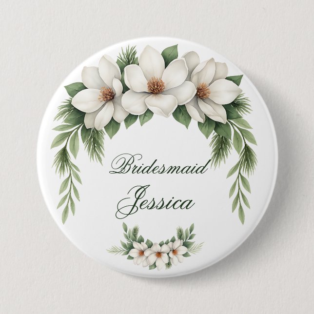 Elegant White Magnolia Winter Wedding Gräs Träd Knapp (Framsida)