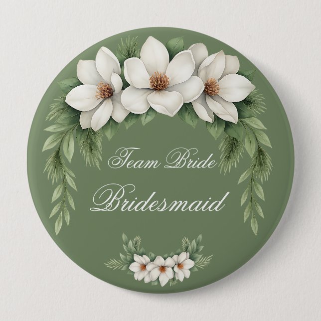 Elegant White Magnolia Winter Wedding Gräs Träd Knapp (Framsida)