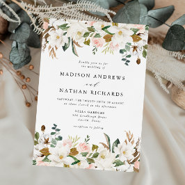 Elegant White Magnolias och  Blommigten Bröllop Inbjudningar