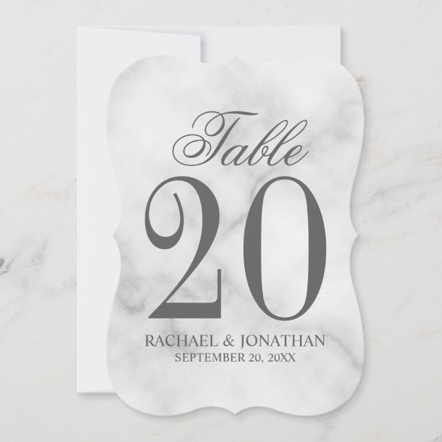 Elegant White Marble Bröllop Bordsnummer (Framsida)
