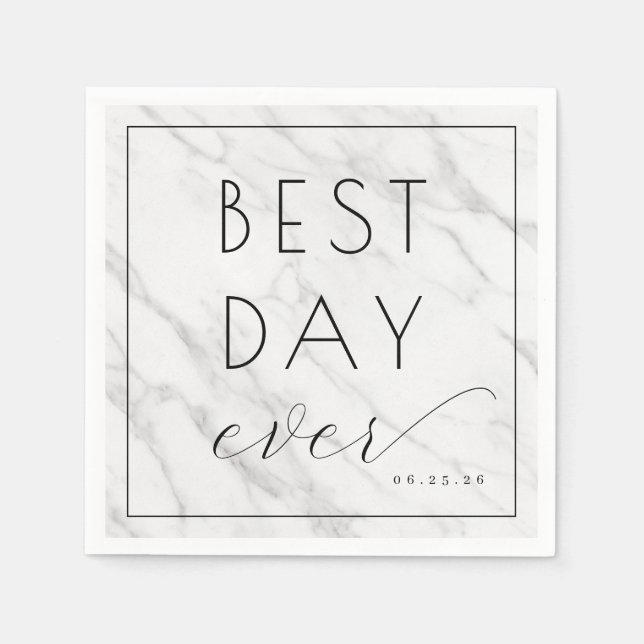 Elegant White Marble Calligraphy Pappersservett (Framsidan)