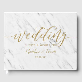 Elegant White Marble & Gold Foil Bröllop Monogram Gästböcker