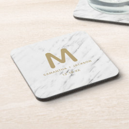 Elegant White Marble & Gold Foil Bröllop Monogram Underlägg