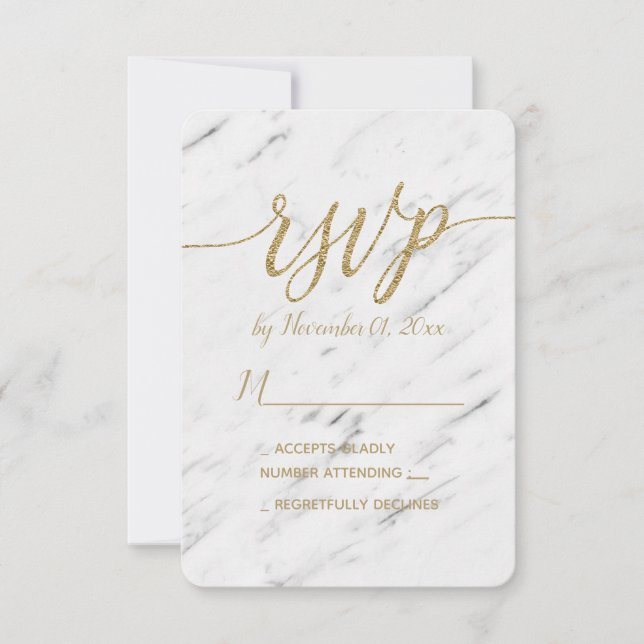 Elegant White Marble & Gold Foil Bröllop OSA (Framsida)