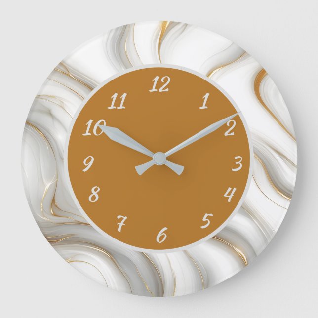 Elegant White Marble & Gold Swirl Abstract  Stor Klocka (Framsida)